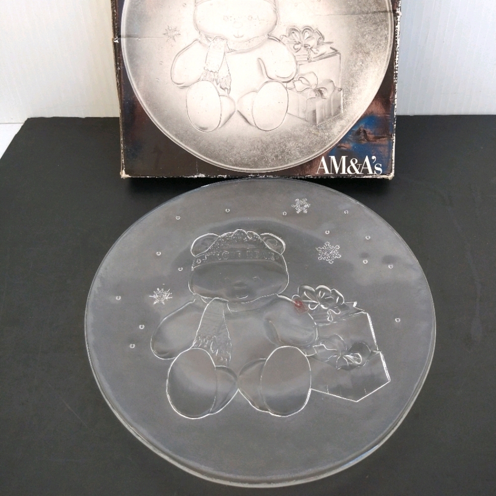 Jingle Bear Crystal Platter 13" 1986 Italy Holiday